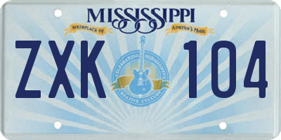 MS license plate ZXK104