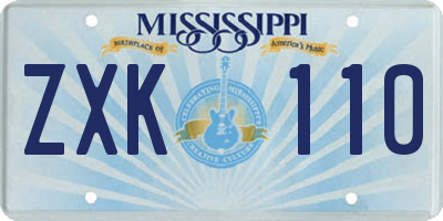 MS license plate ZXK110