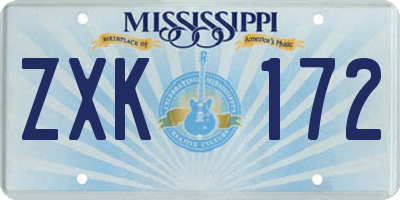MS license plate ZXK172