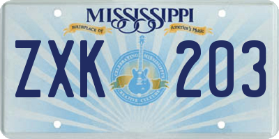 MS license plate ZXK203