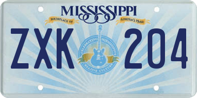 MS license plate ZXK204