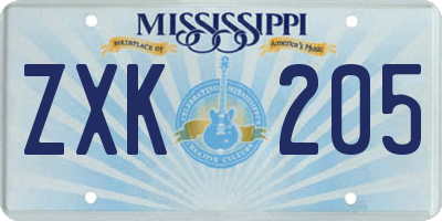 MS license plate ZXK205