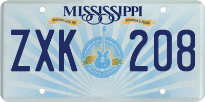 MS license plate ZXK208
