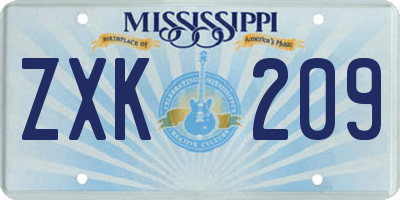 MS license plate ZXK209
