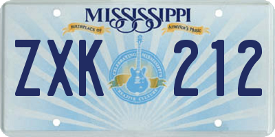 MS license plate ZXK212