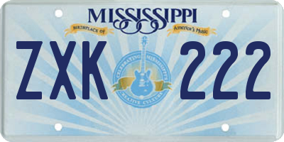 MS license plate ZXK222