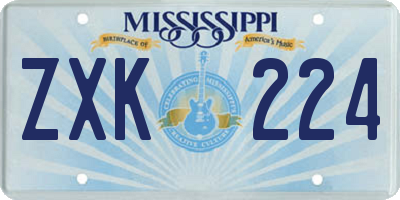 MS license plate ZXK224