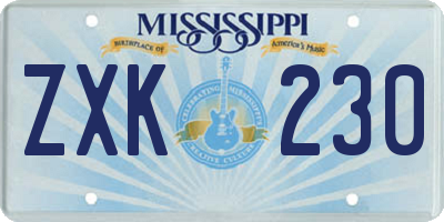 MS license plate ZXK230