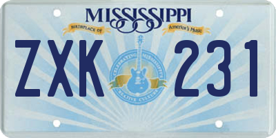 MS license plate ZXK231