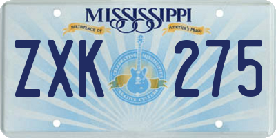 MS license plate ZXK275