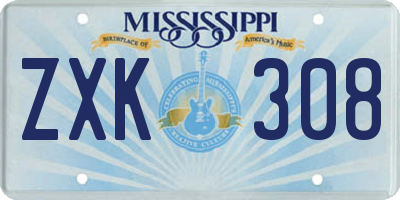 MS license plate ZXK308
