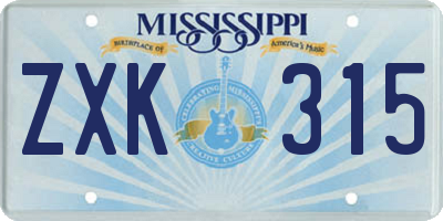 MS license plate ZXK315