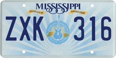 MS license plate ZXK316
