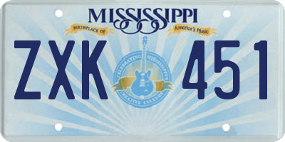 MS license plate ZXK451