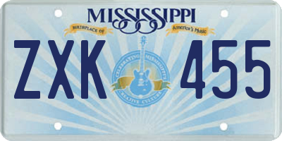 MS license plate ZXK455