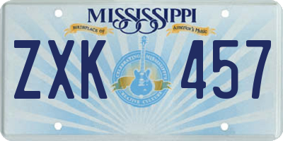 MS license plate ZXK457