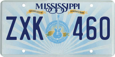 MS license plate ZXK460