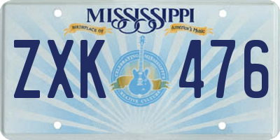 MS license plate ZXK476