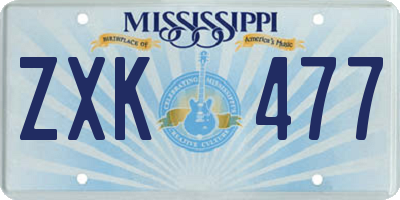 MS license plate ZXK477