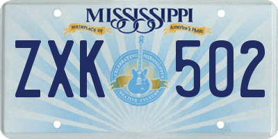 MS license plate ZXK502