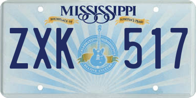 MS license plate ZXK517