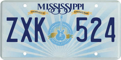 MS license plate ZXK524