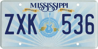 MS license plate ZXK536