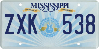 MS license plate ZXK538
