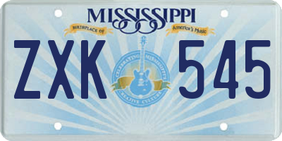 MS license plate ZXK545