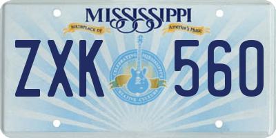MS license plate ZXK560