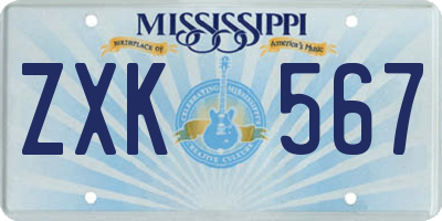MS license plate ZXK567