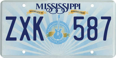 MS license plate ZXK587