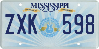 MS license plate ZXK598