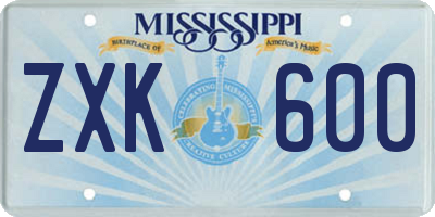 MS license plate ZXK600