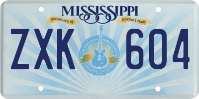 MS license plate ZXK604