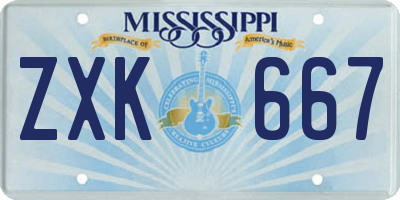 MS license plate ZXK667
