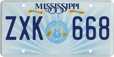 MS license plate ZXK668