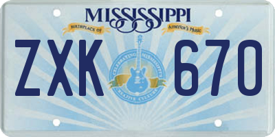 MS license plate ZXK670