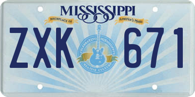 MS license plate ZXK671