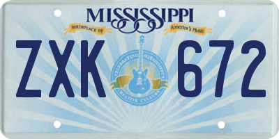 MS license plate ZXK672