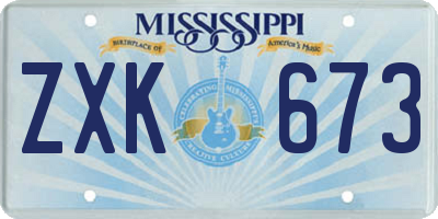 MS license plate ZXK673