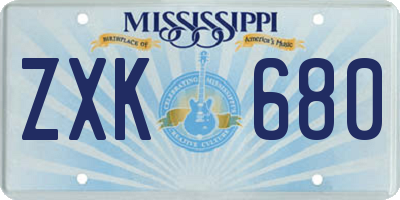 MS license plate ZXK680
