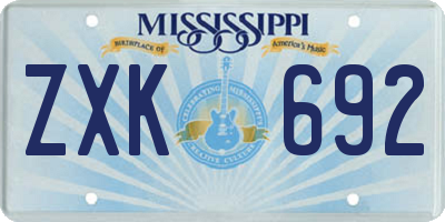 MS license plate ZXK692