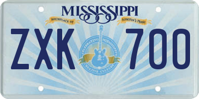 MS license plate ZXK700