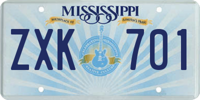 MS license plate ZXK701