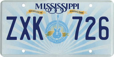 MS license plate ZXK726