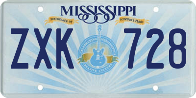 MS license plate ZXK728