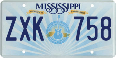 MS license plate ZXK758