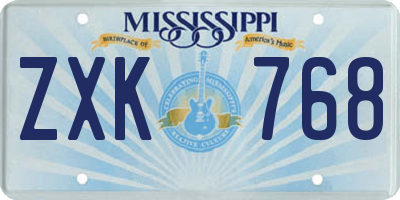 MS license plate ZXK768