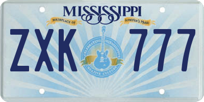 MS license plate ZXK777